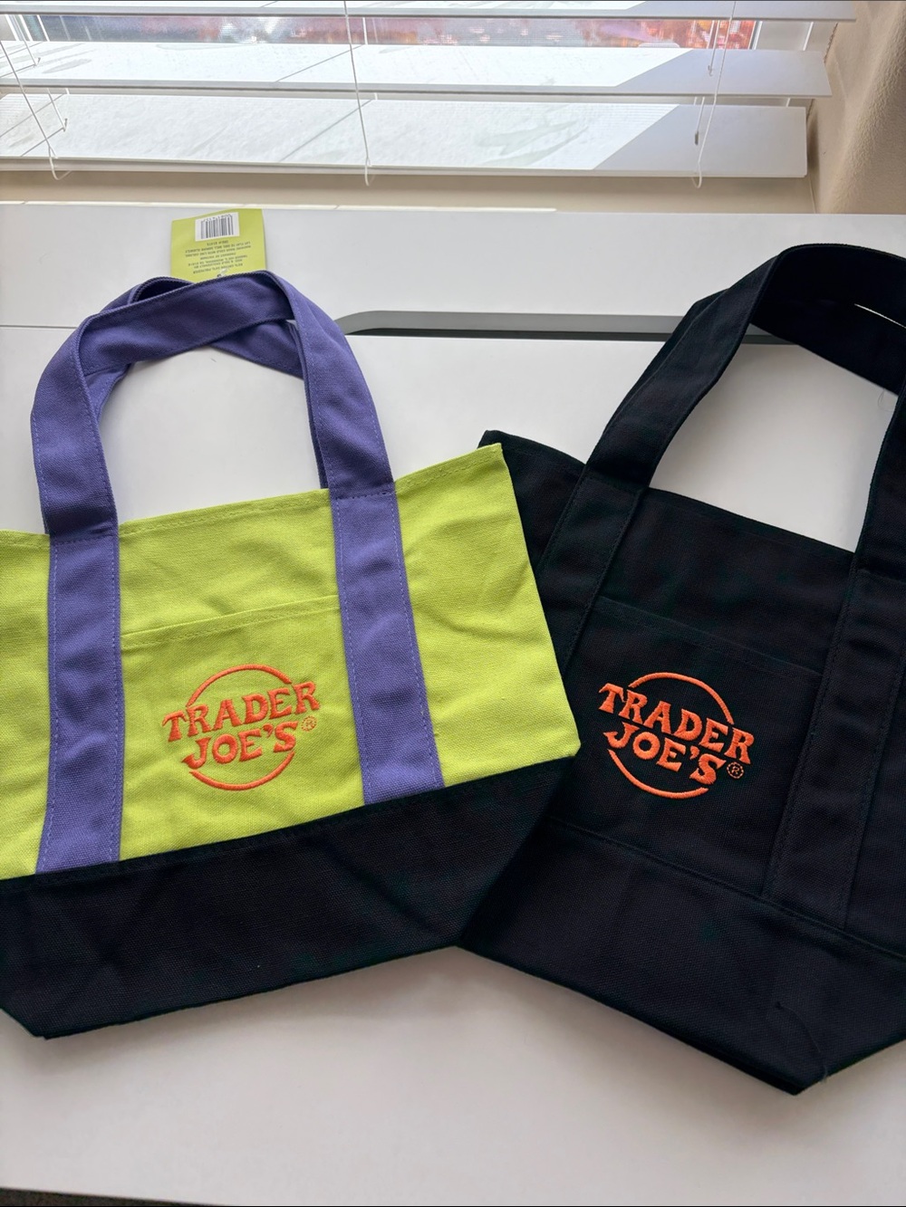 Trader Joe’s Halloween Mini Tote Bags- NEW Lime Green and Black.